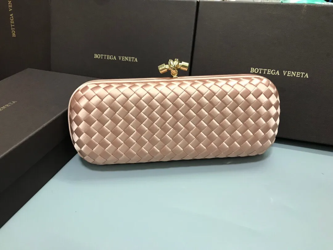 Style No. 8651, upgraded version of full silk evening bag inside and outside~~~INTRECCIATO woven IMPERO STRETCH KNOT clutch bag, hand-woven silk, smooth satin piping, Intrecciato engraved metal buckle, silk satin lining. Large size: 25cm*10cm*5cm